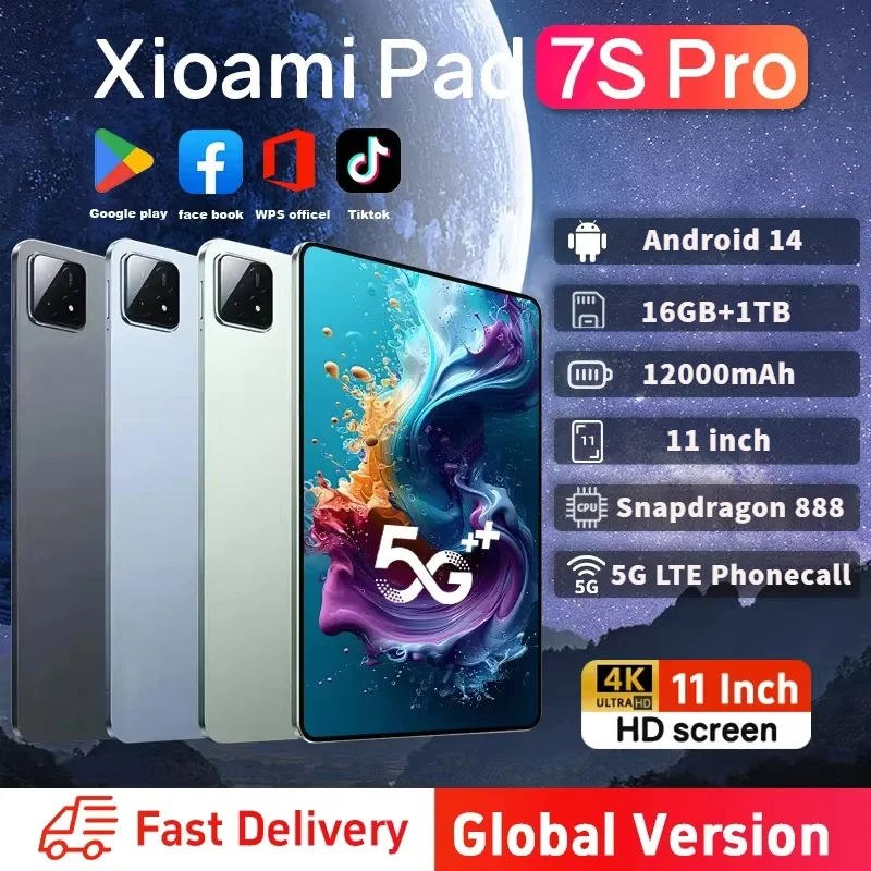 2025 New Global Edition Original Pad 7 Pro Tablet Snapdragon 888 HD 4K Android 14 16GB+1TB 5G Tablet Dual Card Call Game WIFI