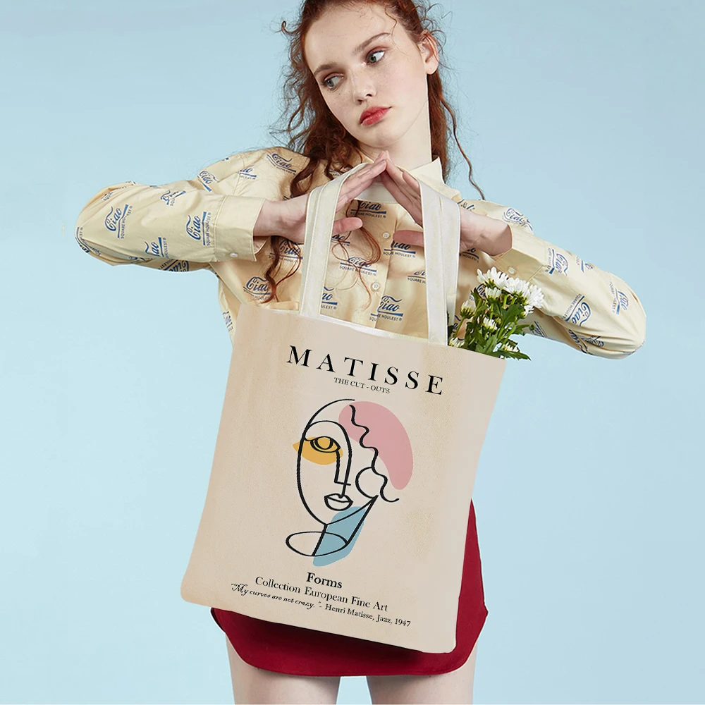 Matisse Retro Flowers Face Coral Abstract Supermarket Shopper Bags Nordic Lady Tote Handbag Canvas Women Shopping Bag