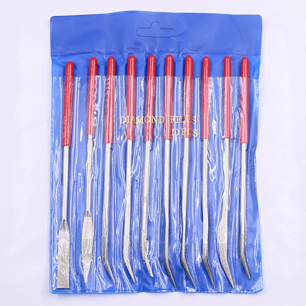 10Pcs Bend Head Emery File Set for Detailed Work on Glass Ceramics Jade Metal and Components Requiring Accurate Filing