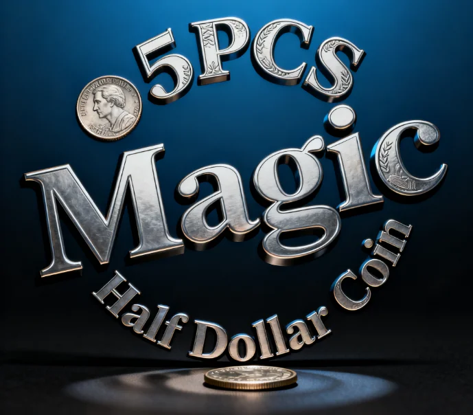 Magician 5PCS Half Dollar Coin Magic Set - Silver Coin Trick for Close-Up Street Appear & Disappear
