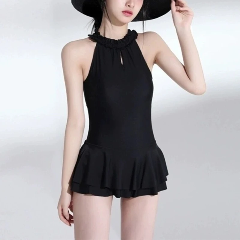 Traje de baño de una pieza para mujer, bañador Sexy para playa y fiesta en la piscina, color negro