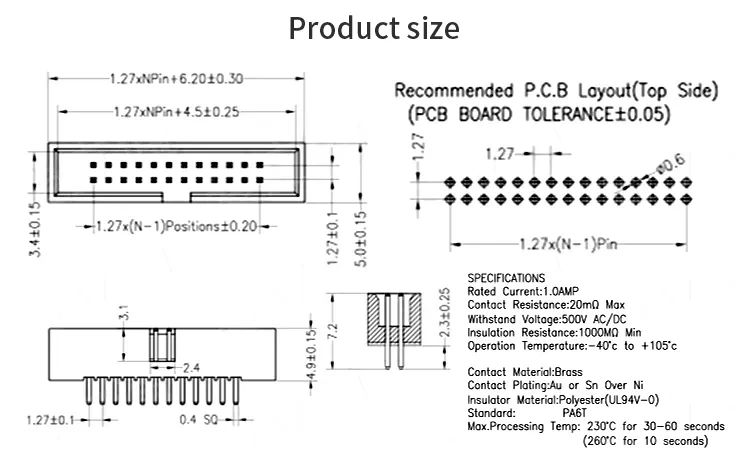 10pcs dip 6/10/20/26/34/40 PIN 1.27MM pitch MALE SOCKET straight idc box headers PCB CONNECTOR DOUBLE ROW 10P/20P/40P DC3 HEADER