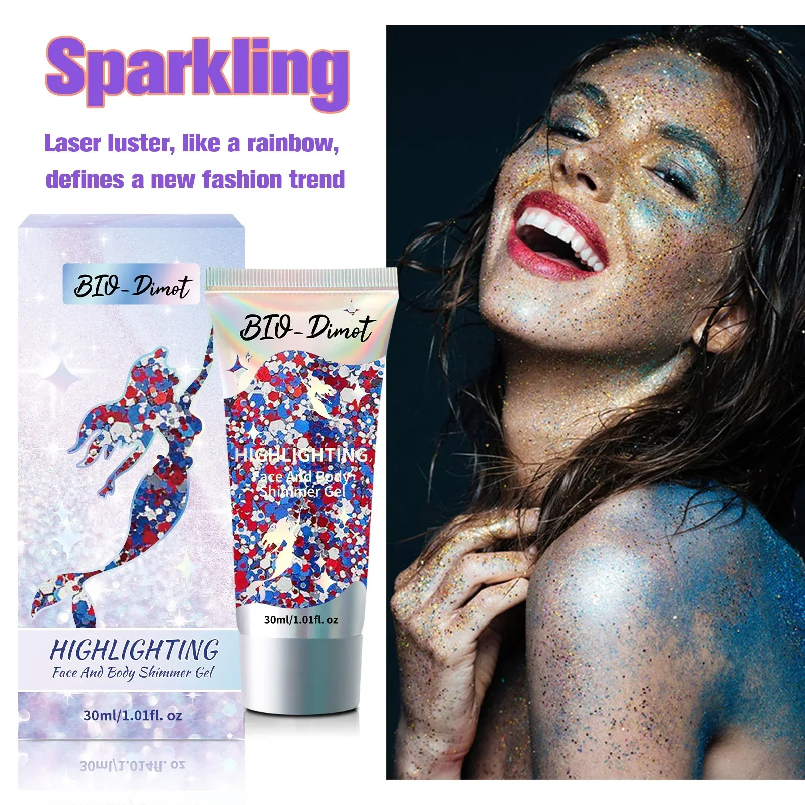 Gel de brillo corporal de lentejuelas de sirena de 9 colores multifuncional-brillo duradero para carnaval/fiestas/festival/rendimiento en escenario 30g