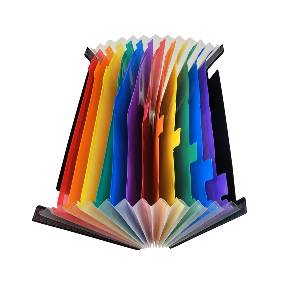 

Accordion File Folder Plastic Document Holder ganizer Portable Lids String Buckle Bright Office