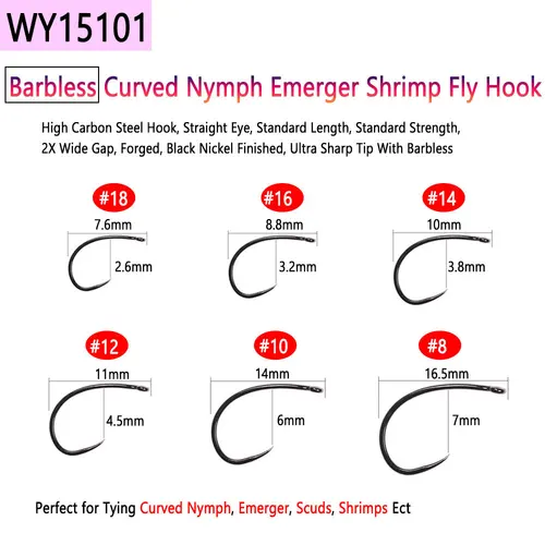 Imagen 2 del producto Bimoo 30 Uds. Anzuelo de atado de moscas sin púas de acero rico en carbono para atar plantilla Ninfa Stonefly Caddis Ninfa mosca seca húmeda señuelos de pesca de trucha