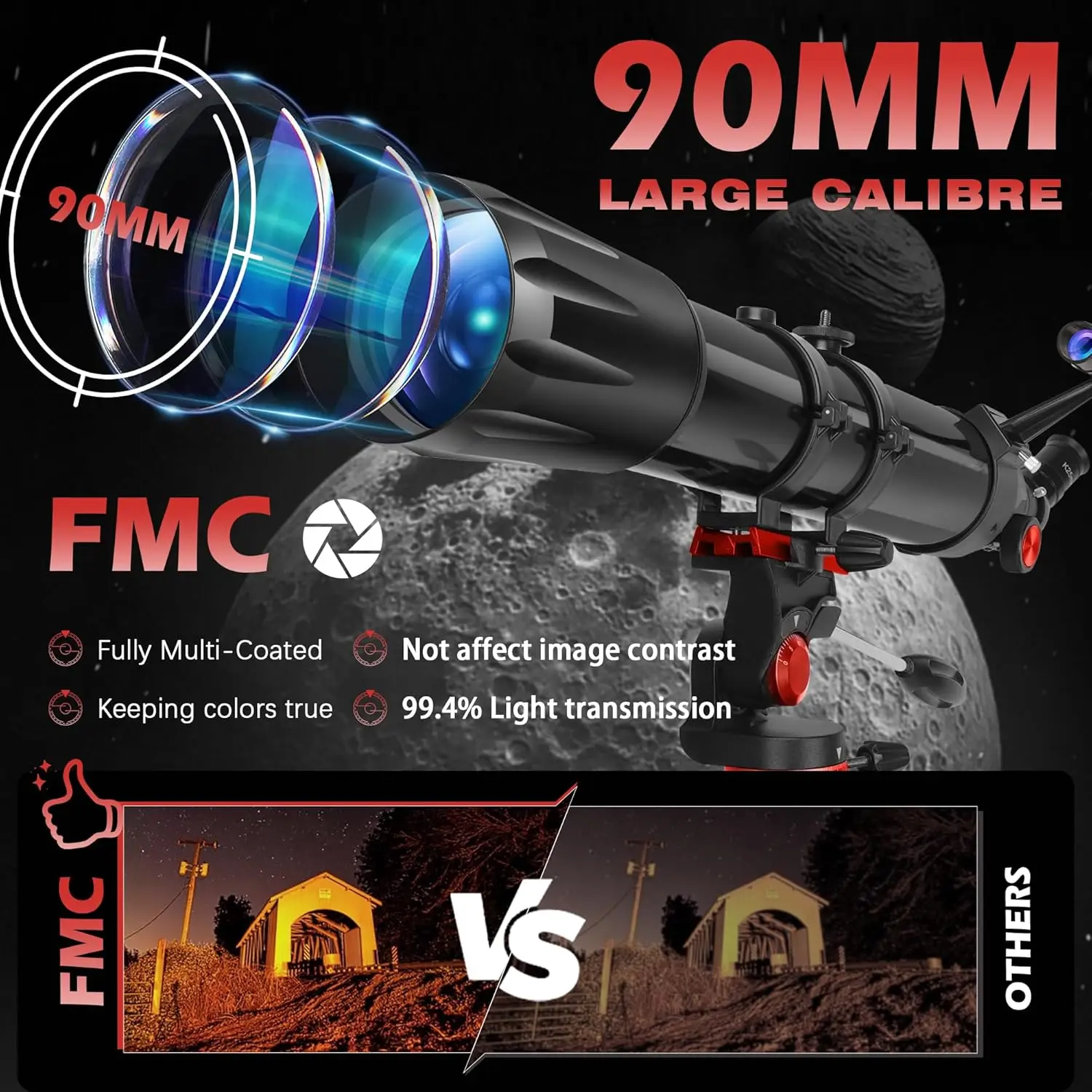 Telescope for Adults High Powered 90mm Aperture 900mm Professional Refractor Telescope for Kids & Beginners