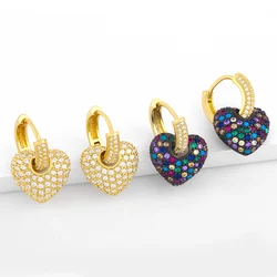 FLOLA Clear CZ Rhinestone Heart Earrings for Women Multicolor Small Heart Drop Earrings Crystal Jewelry Gifts ersv57