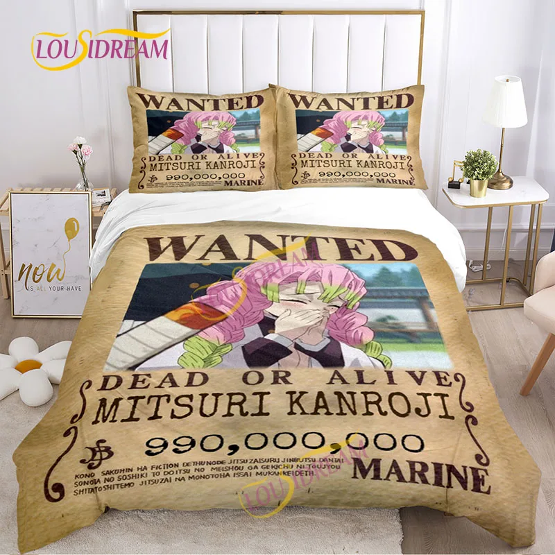 Cartoon Vintage Poker Demon Slayer Bedding with Pillow Case Children's Bed Three Piece Set Queen's Microfiber Soft Duvet Cover