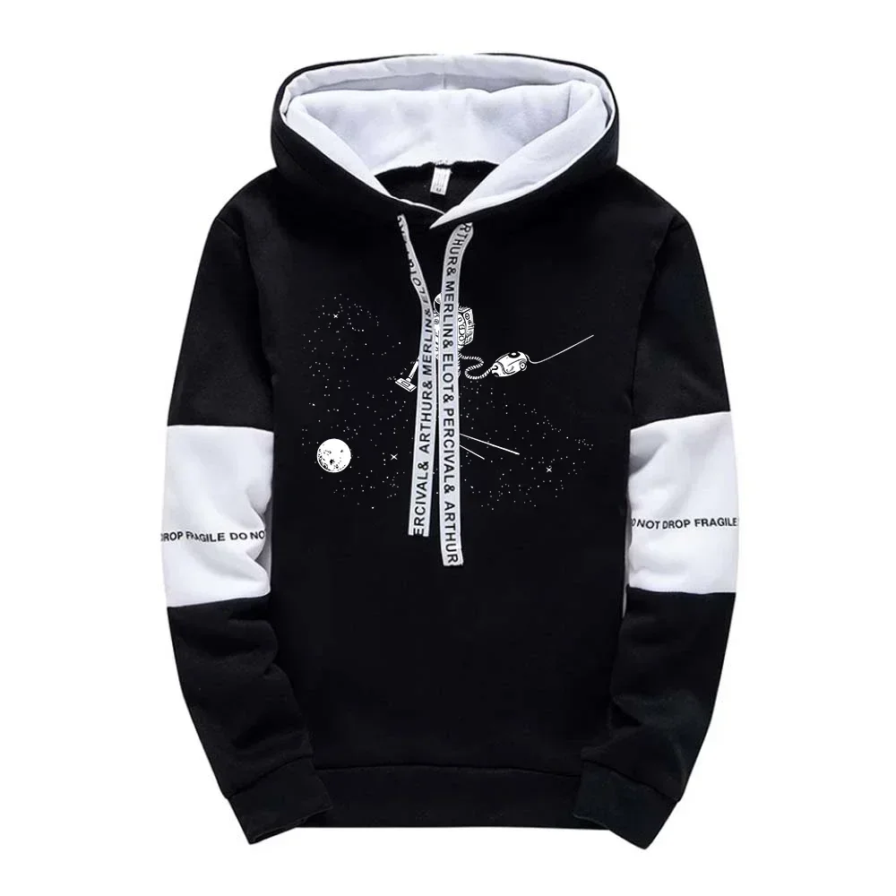 Men Hooded Tracksuit Astronaut Print Stitching Color Hoodies Man Sportwear Leisure Fashion Streetwear Clothe Sweatshirt for Male