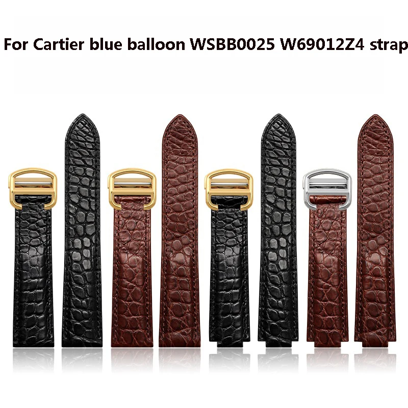 Crocodile Leather Watch Strap For Cartier Blue Balloon WSBB0025 W69012Z4 18-11mm 20-12mm 22-14mm Convex Watchband Men Women