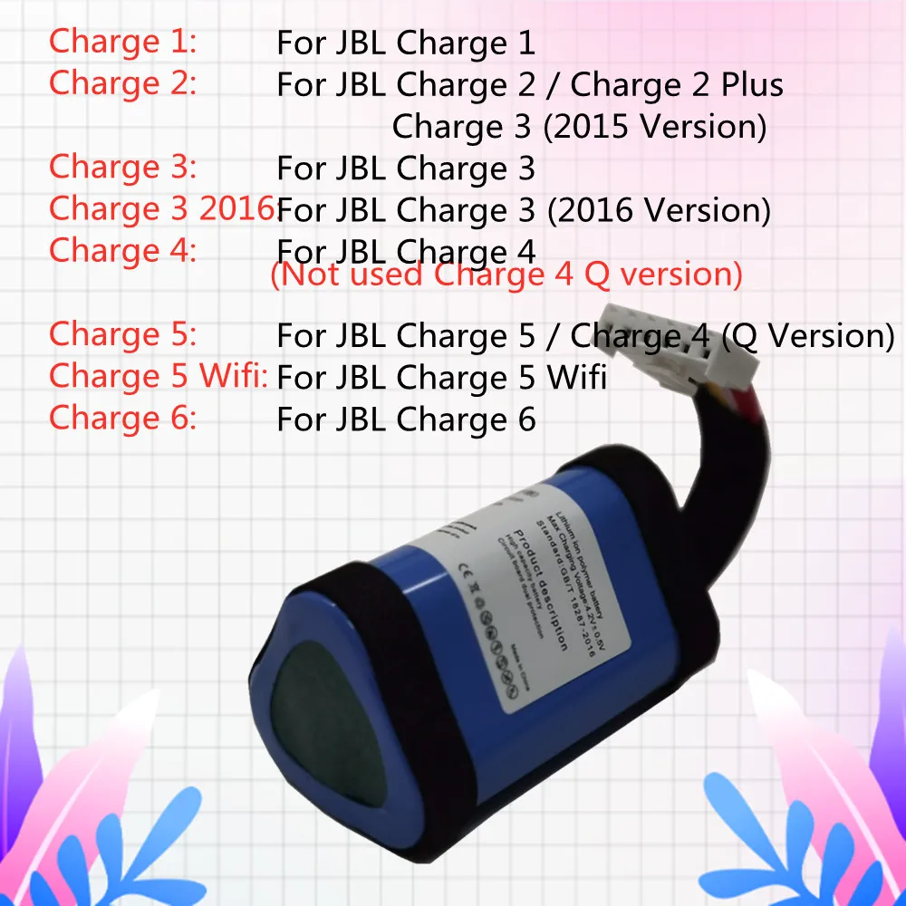 Nuova Batteria Del Telefono Per Jbl Charge 5 Wifi/Charge 4 6 3 1, Charge 2 Plus Charge6 Charge5 Charge4 Charge3 Charge2 Batteria Dell'altoparlante