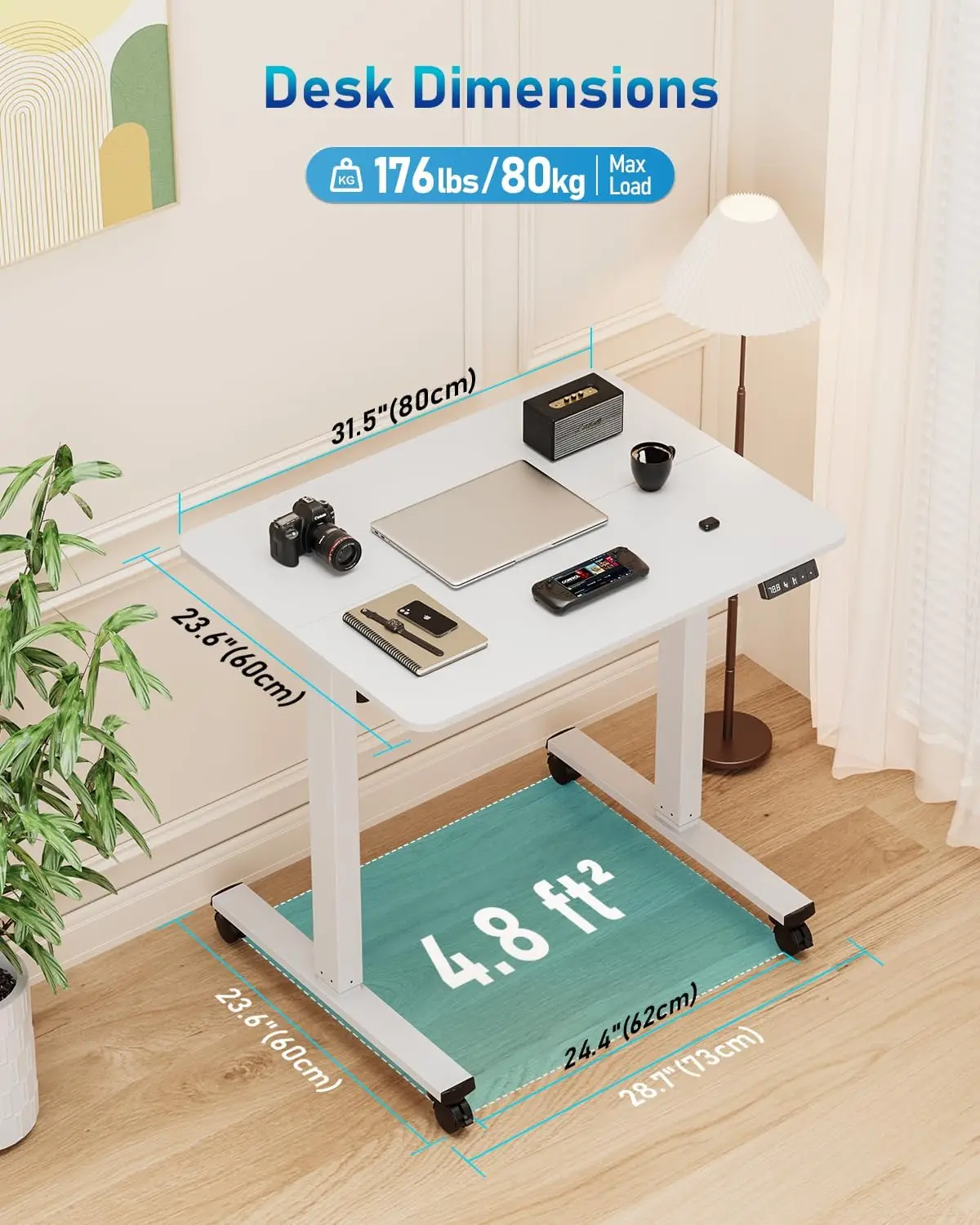 Small Height Adjustable Electric Standing Desk, 31.5" x 23.6" Sit Stand up Desk with Splice Board, Ergonomic Rising Computer Hom