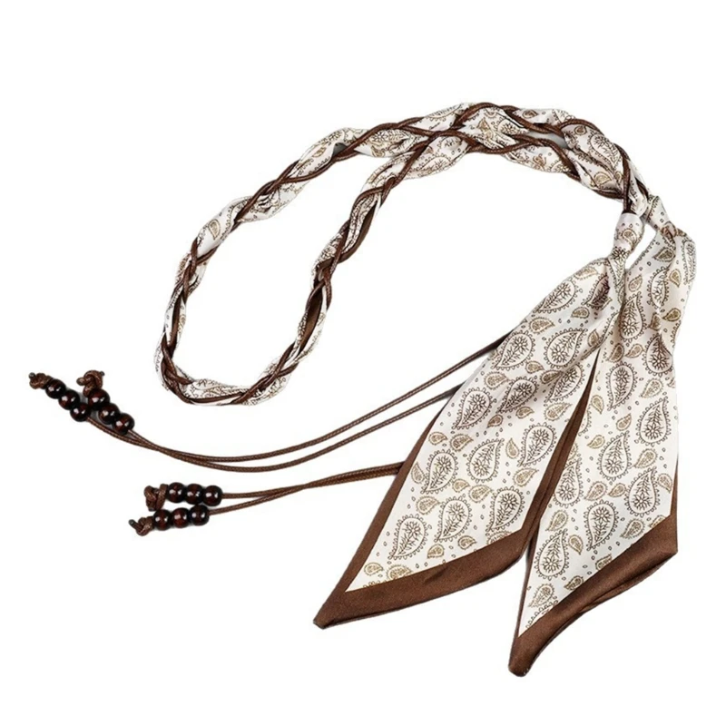 Ethnic Braided Cotton Cord Belt With Wooden Beads Unisex Fashion Accessory Y166