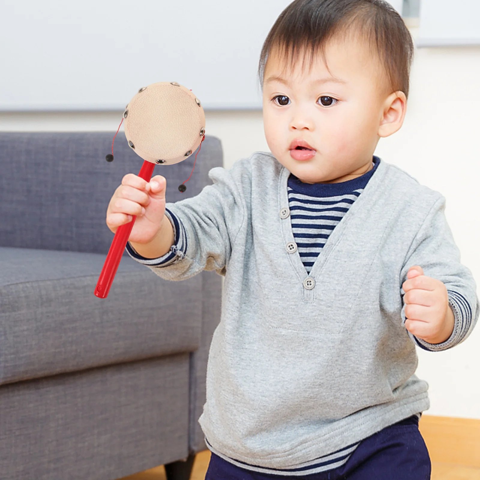 Juguetes de tambor sonajero para bebé, instrumento Musical tradicional de madera de doble cara, regalos, estimulación, escucha, mano y ojo, 2 uds.