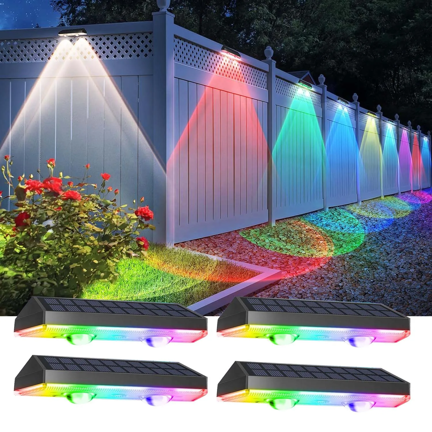 4pcs Solar Fence Light RGB Color Changing Outdoor Garden Yard Decor Step Lamp IP65 Waterproof Pathway Wall Stair Lamp Balcony