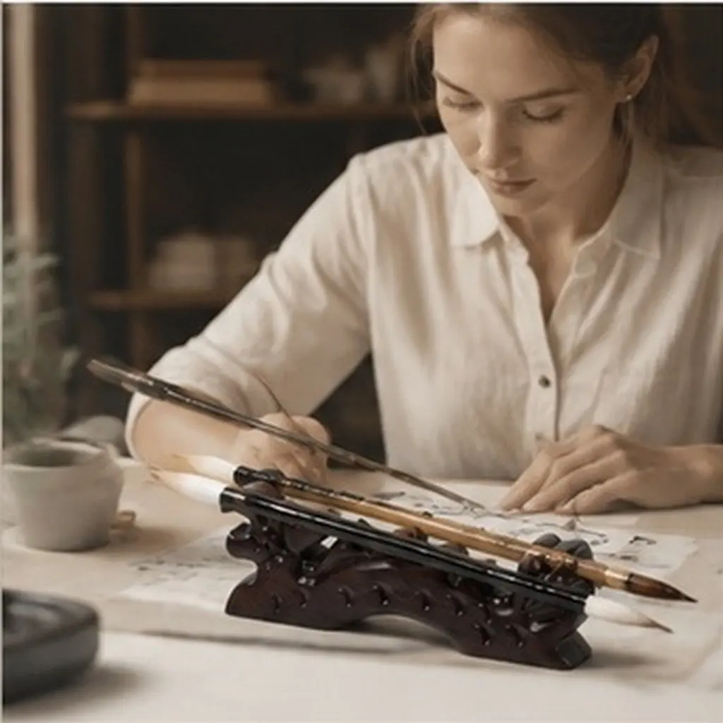 Exquisite Dragon Design Calligraphy Brush Holder Solid Wood Brush Pen Rest for Chinese Calligraphy Practice Desktop Decoration