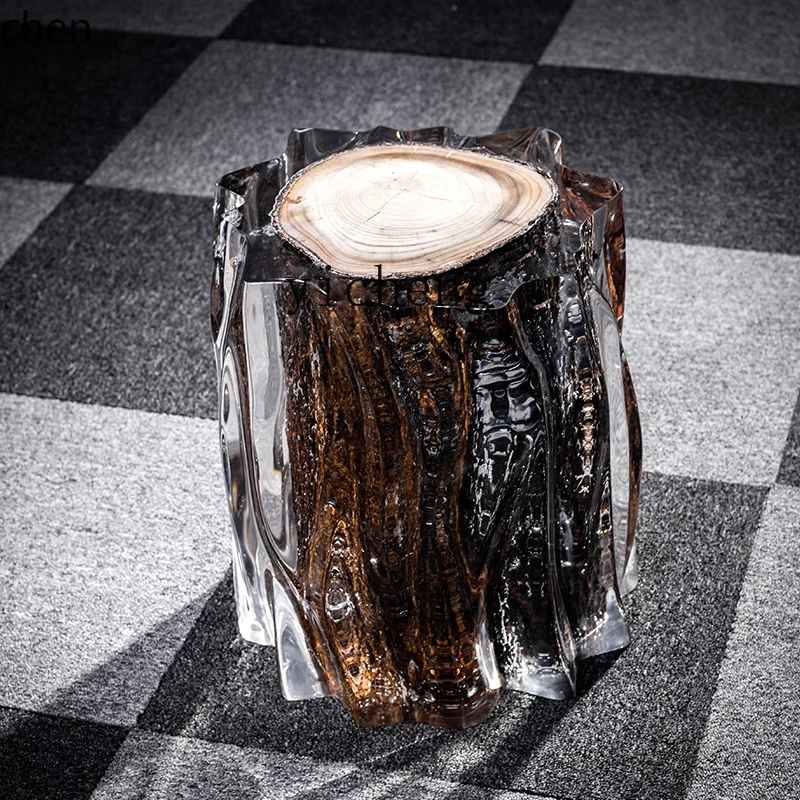 ZML solid wood pier log weathered tree stump transparent resin villa courtyard tea room table stool