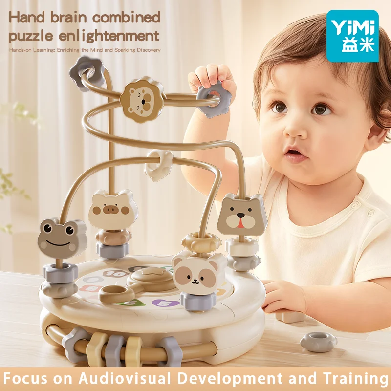 Baby Montessori Spielzeug Holz Cartoon Tier Perlen Spiel Bunte Achterbahn Pädagogisches Kreis Spielzeug Für Vorschule Lear Bead