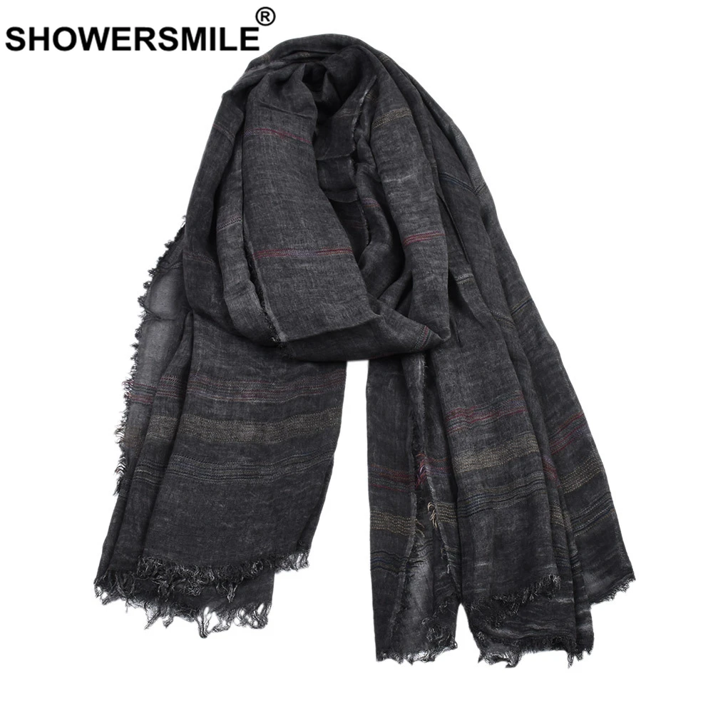 SHOWERSMILE Green Cotton Linen Men Scarves Autumn Winter Winter Accessories for Men Warm Long Fashion Brand Men Scarf Bufanda