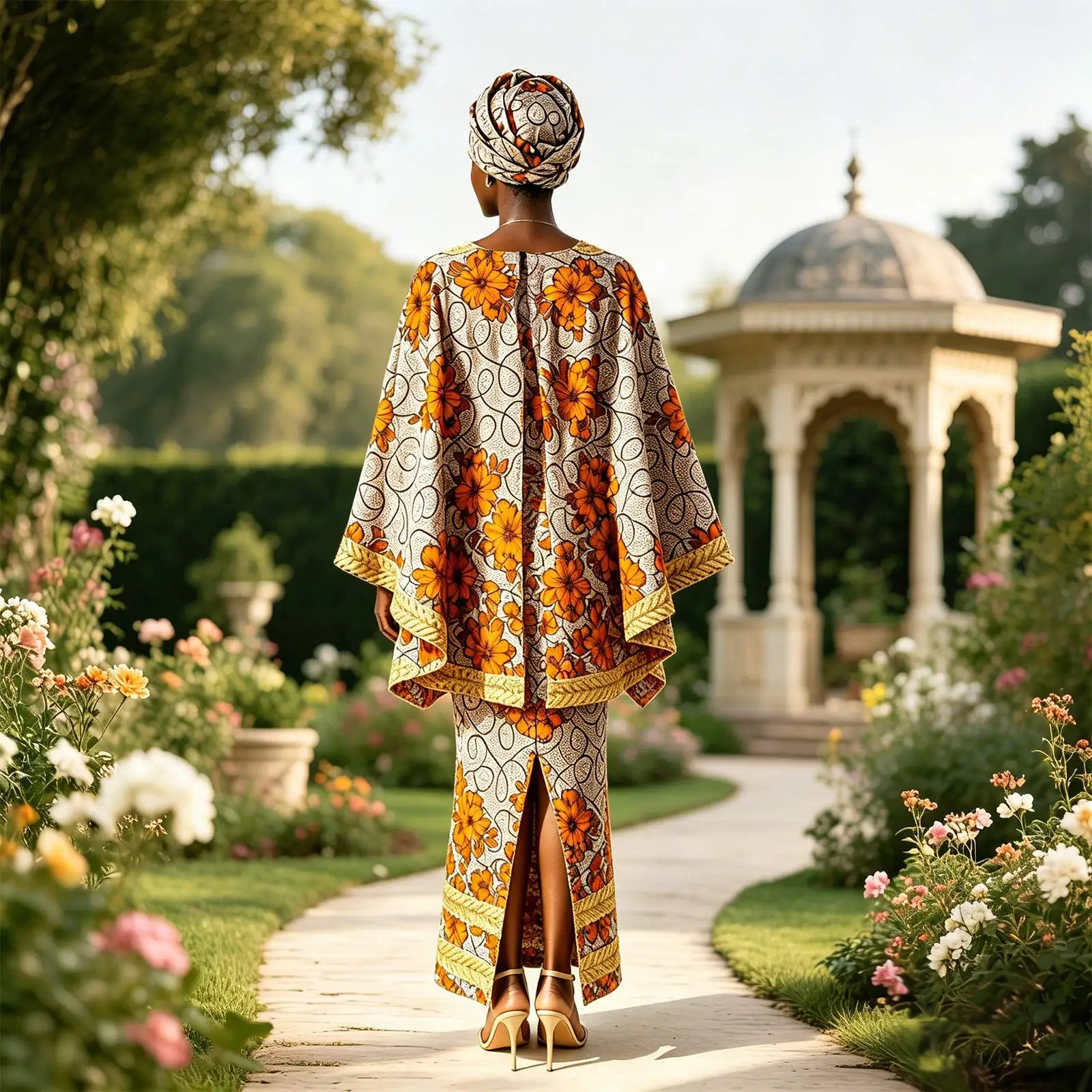 Vestido de Fiesta Africano para Mujer, Lujoso con Capa a Juego, Sin Mangas, Ajustado, Elegante, Vestido de Novia Bazin Riche 2625022