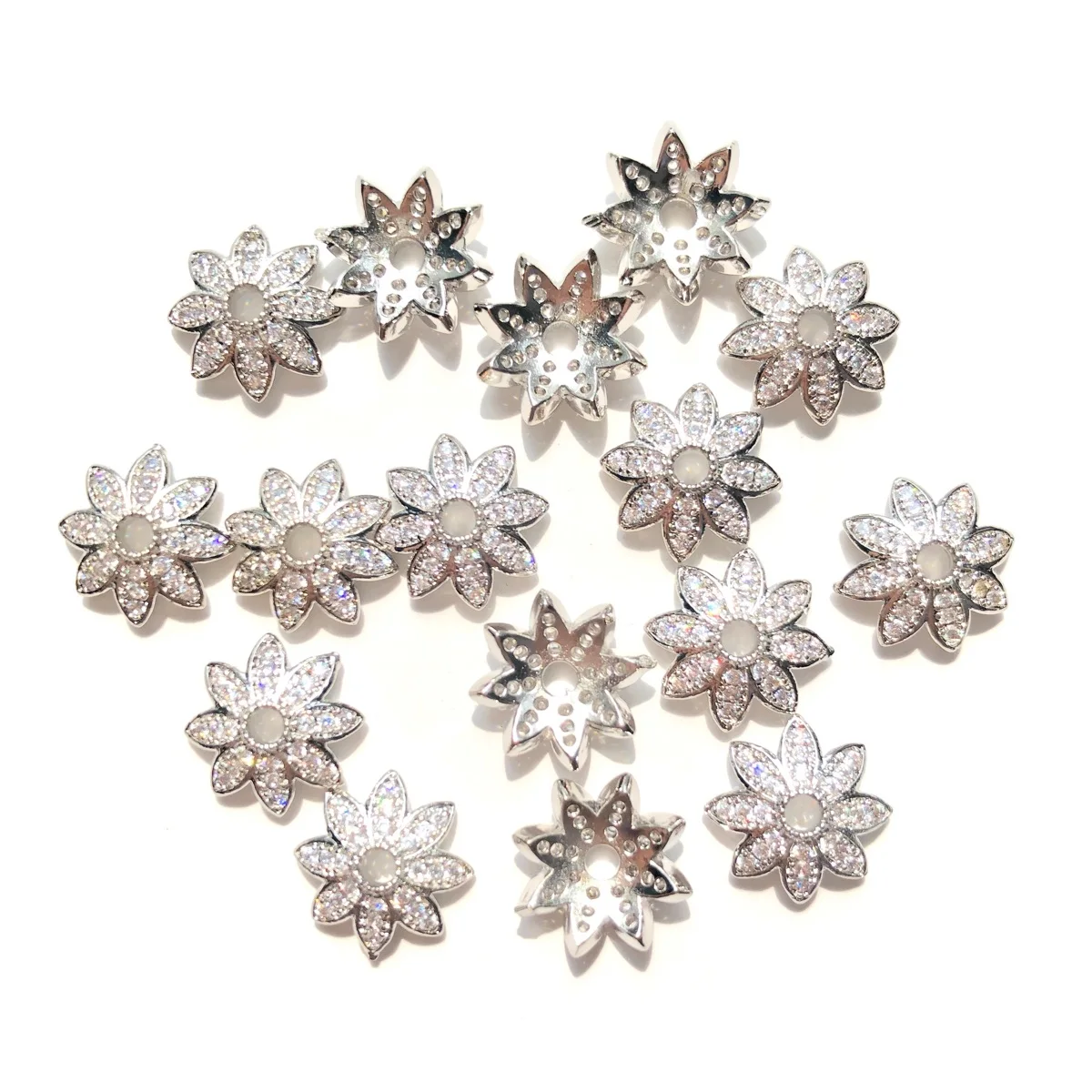 20pcs/lot 12mm Flower Spacer Beads Caps for Bracelet Making Gold-Plated Zirconia Micro Pave Gold-Plate Jewelry Accessory Supply