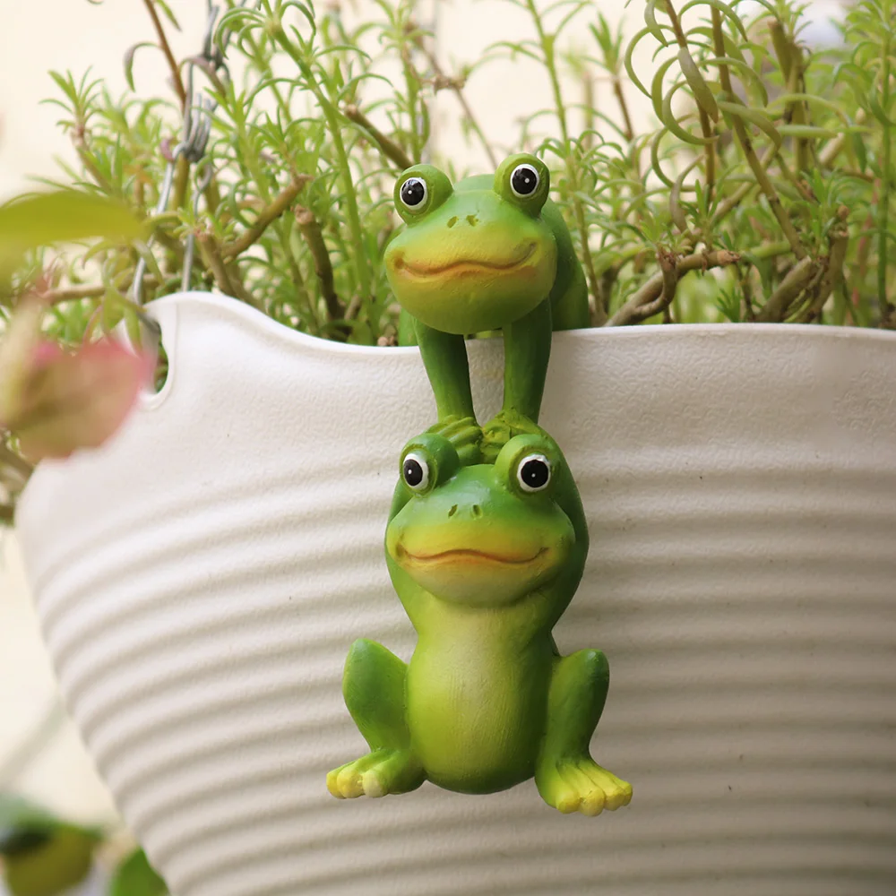 Hängende Froschpaar-Topfverzierung, Froschfigur aus Kunstharz für Blumentopfkanten, Garten- und Balkondekoration – Bild 5