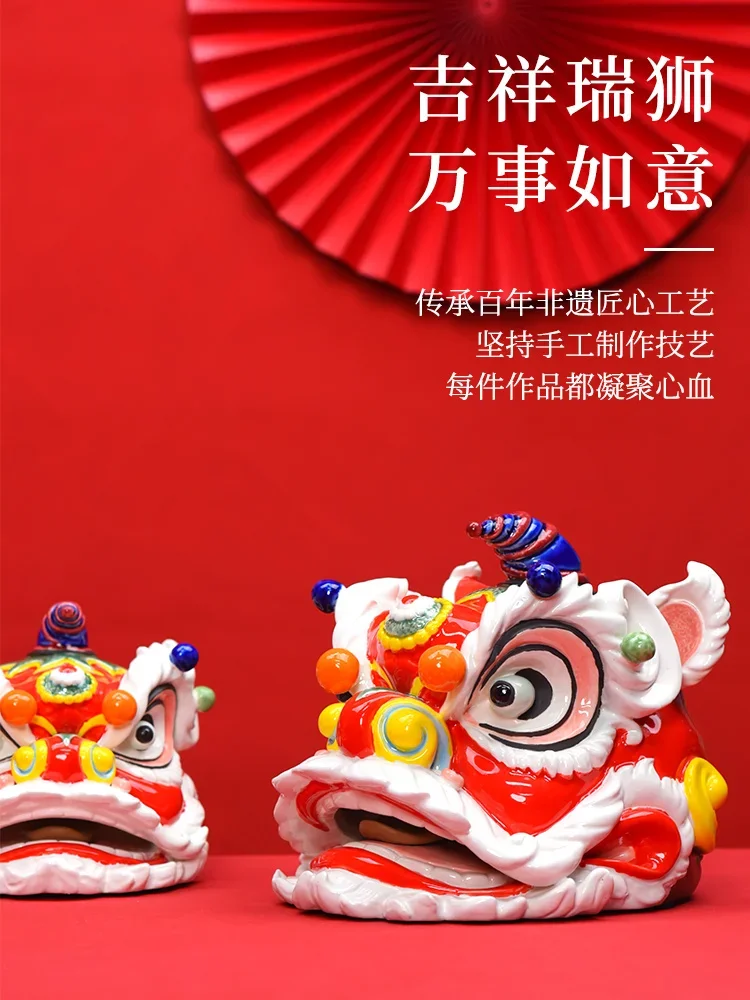 Lion Dance Desktop Ornament Ceramic Crafts Lion Head Lion Dance Drum Store Company Store Opening Gifts