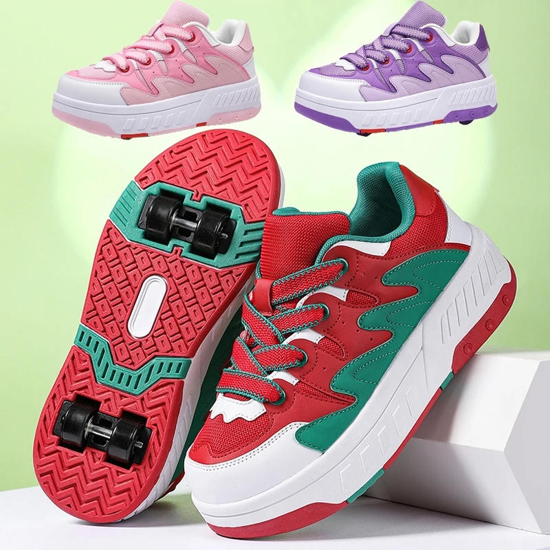 

Детские роликовые кроссовки, модные повседневные спортивные кроссовки на 4 колесах для мальчиков и девочек, подарок, стильная обувь для бега и спорта, новинка