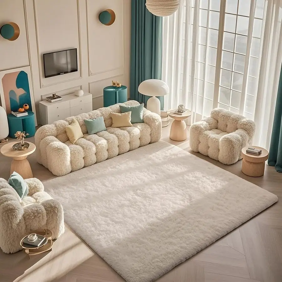 

Rugs for Living Room, Upgrade NonSlip Fluffy Soft 5x8 Area Rug, Shag Large Fuzzy Plush Carpets for Bedroom Ivory, Shaggy Kids Bo