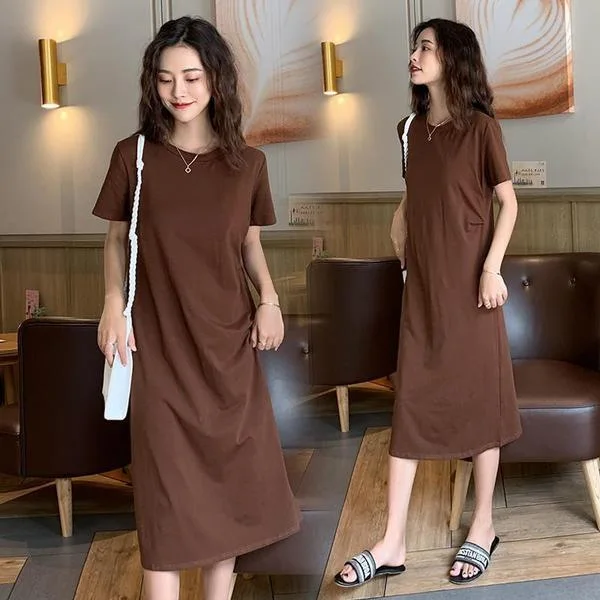 Jupe d'été pour femmes, nouveau t-shirt MDLONG Dr, ample, flatteur, décontractée, taille haute, ligne a, mi-longue, en Fiber de Polyester