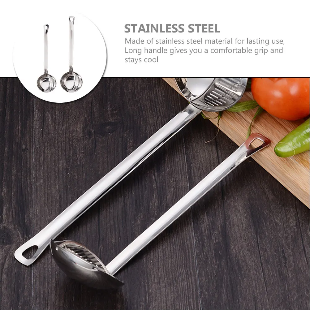 

2pcs Stainless Steel Skimmer Spoon Long Handle Oil Filter Spoon For Soup Grease Separation Kitchen Cooking Restaurant Strainer