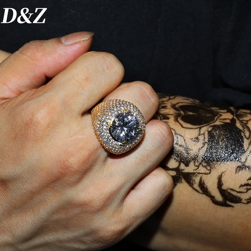 D&Z Luxury Rings Micro Paved Iced Out Cubic Zircon Gold Silver Color Personality Hip Hop Jewelry For Men Women Gifts