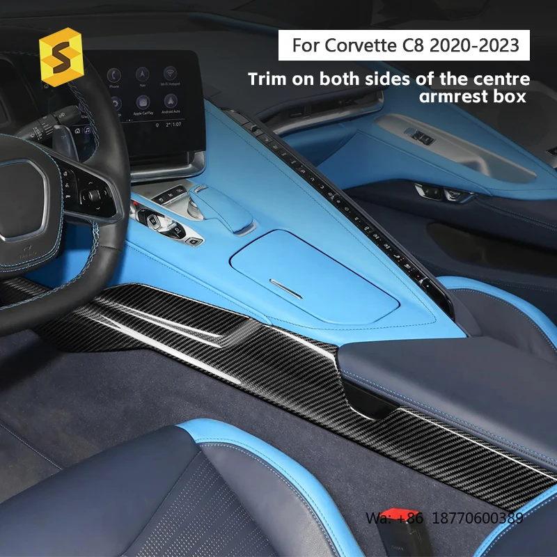 Shasha Luxury Carbon Fiber Interior Accessories Trim Cover for Corvette C8 2022-2023 Cars Center Armrest Box Interior Kits