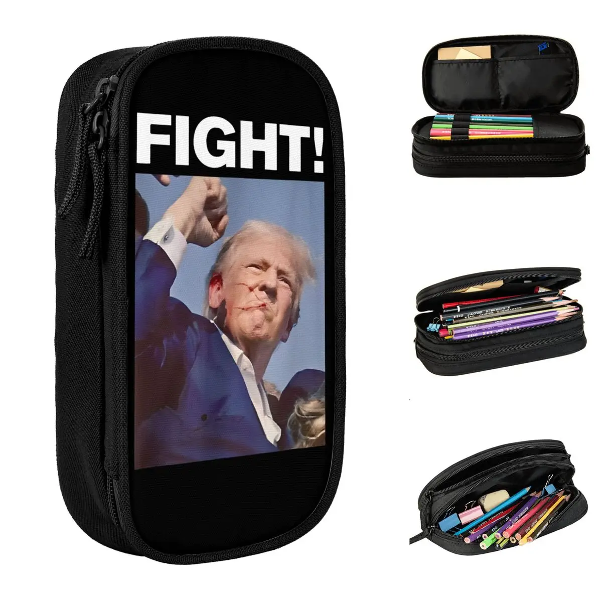 Donald Trump Make America Great Pencil Cases Classic Fight Pen Box Pencil Bags for Student Big Capacity Office Zipper Pencil Box