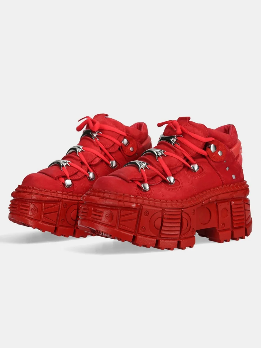 

Casual Style Men's And Women's Thick Bottom Heightening Dad Shoes Fashionable Retro Punk Trendy High Top Cross Buckle Shoes