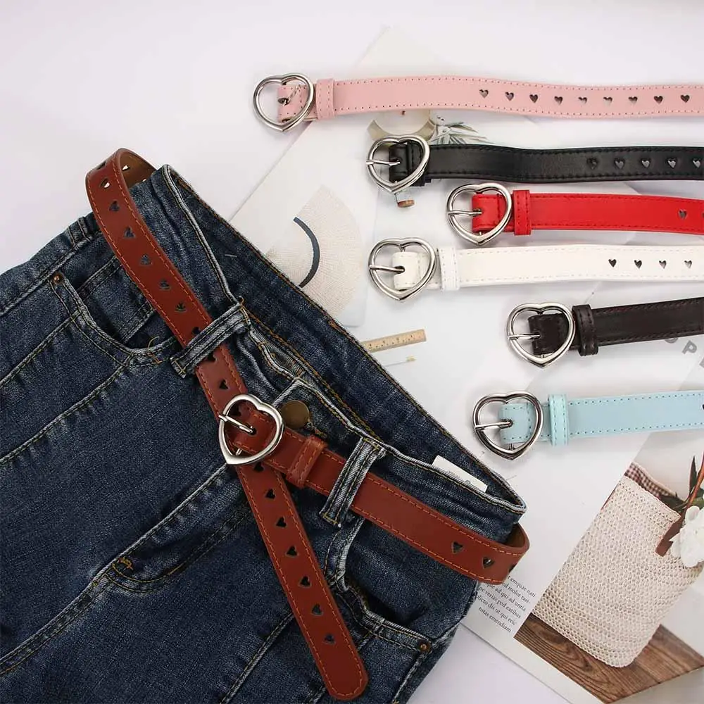 

Adjustable Korean Metal buckle Vintage Children Female Belt accessories Leather belt Width Heart Waistband