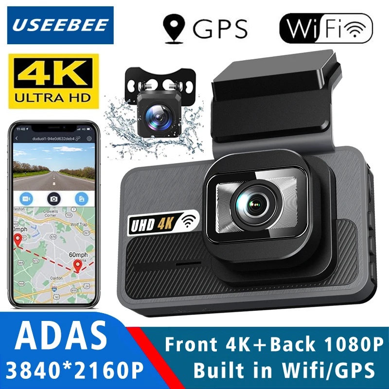 UHD 4K 2160P AI Driver Assistance Dash Cam Dual Lens ADAS WIFI GPS Mini Car DVR Camera Video Drive Recorder Dashcam Registrar