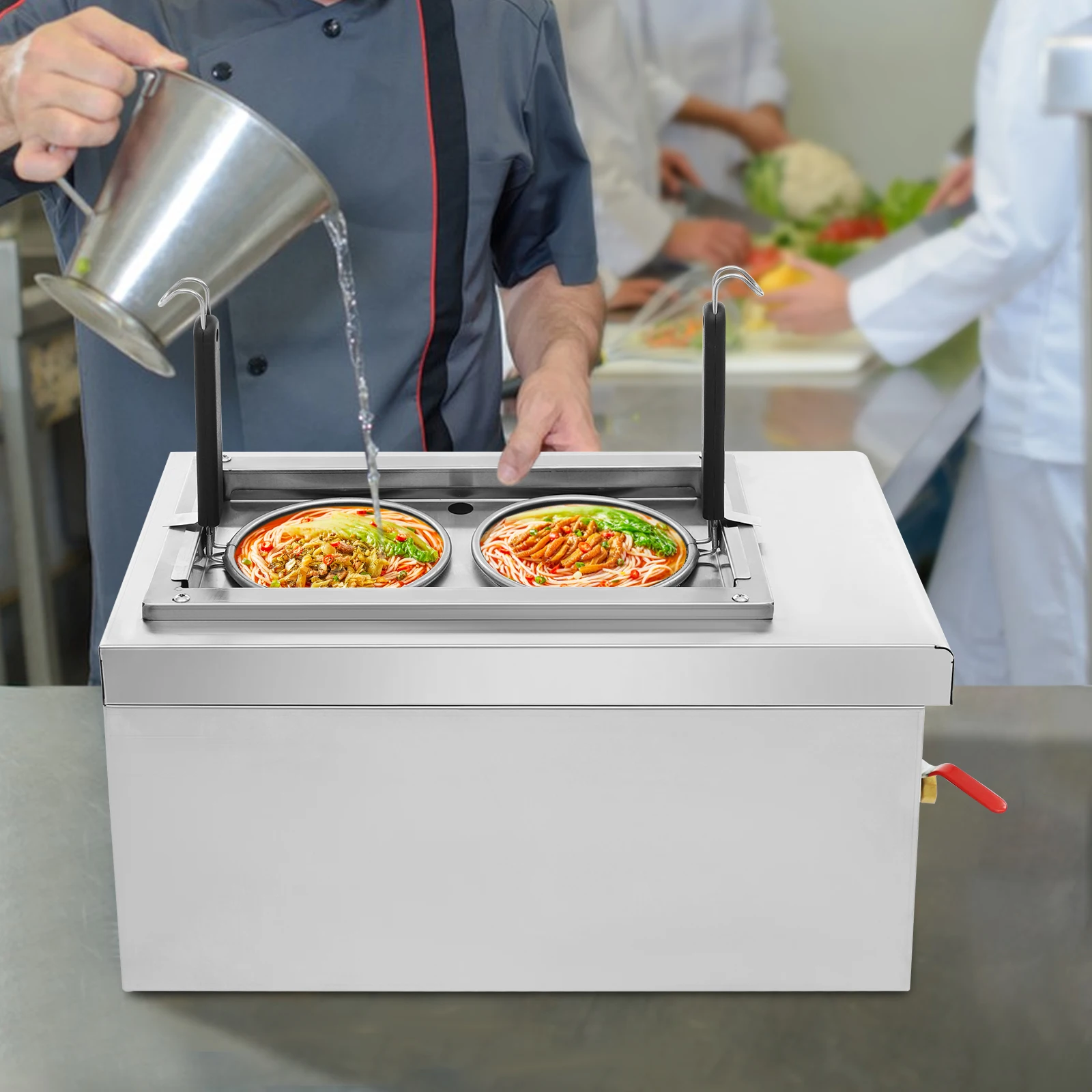 

2.5KW Electric Noodles Pasta Boiler - Dual-Zone 9L Stainless Steel Water Bath Cooker w/2 Leak-Proof Spoons & Temperature Control