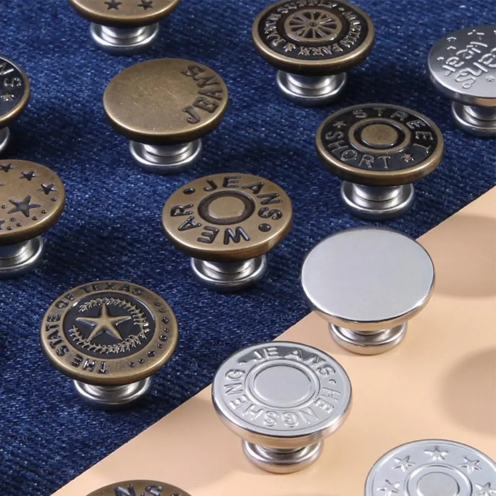 5pcs Detachable Jeans Buttons Replacement Nail-Free Button No-Sewing Metal Button Waist Adjust DIY Adjust Universal Buckle