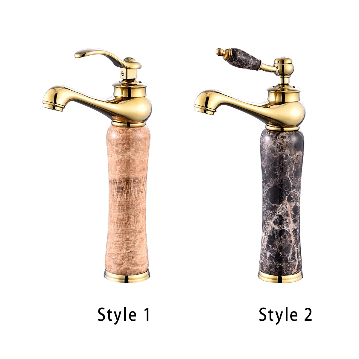 Single Handle Hot & Cold Water Mixer Tap with Marble Pattern Ceramic Column, Luxury Vintage Single Hole Deck Mount
