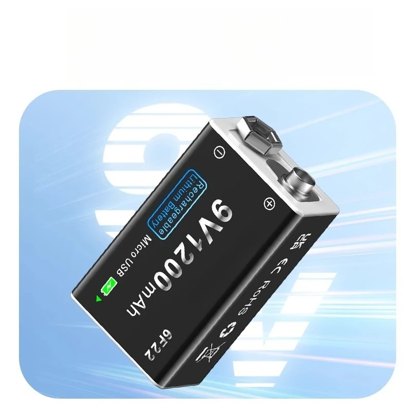 Rechargeable Battery 6F22 9V Micro USB Charging Batteries for Metal Detector Microphone Toy Multimeter 1200mAh 9V Battery