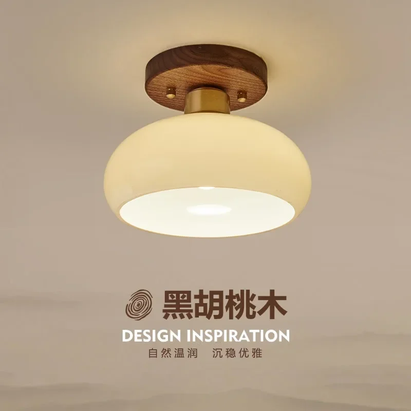 

New Chinese Corridor Corridor Light Luxury Walnut Brass Chinese Ceiling Light Retro Entrance Door Porch Balcony Light