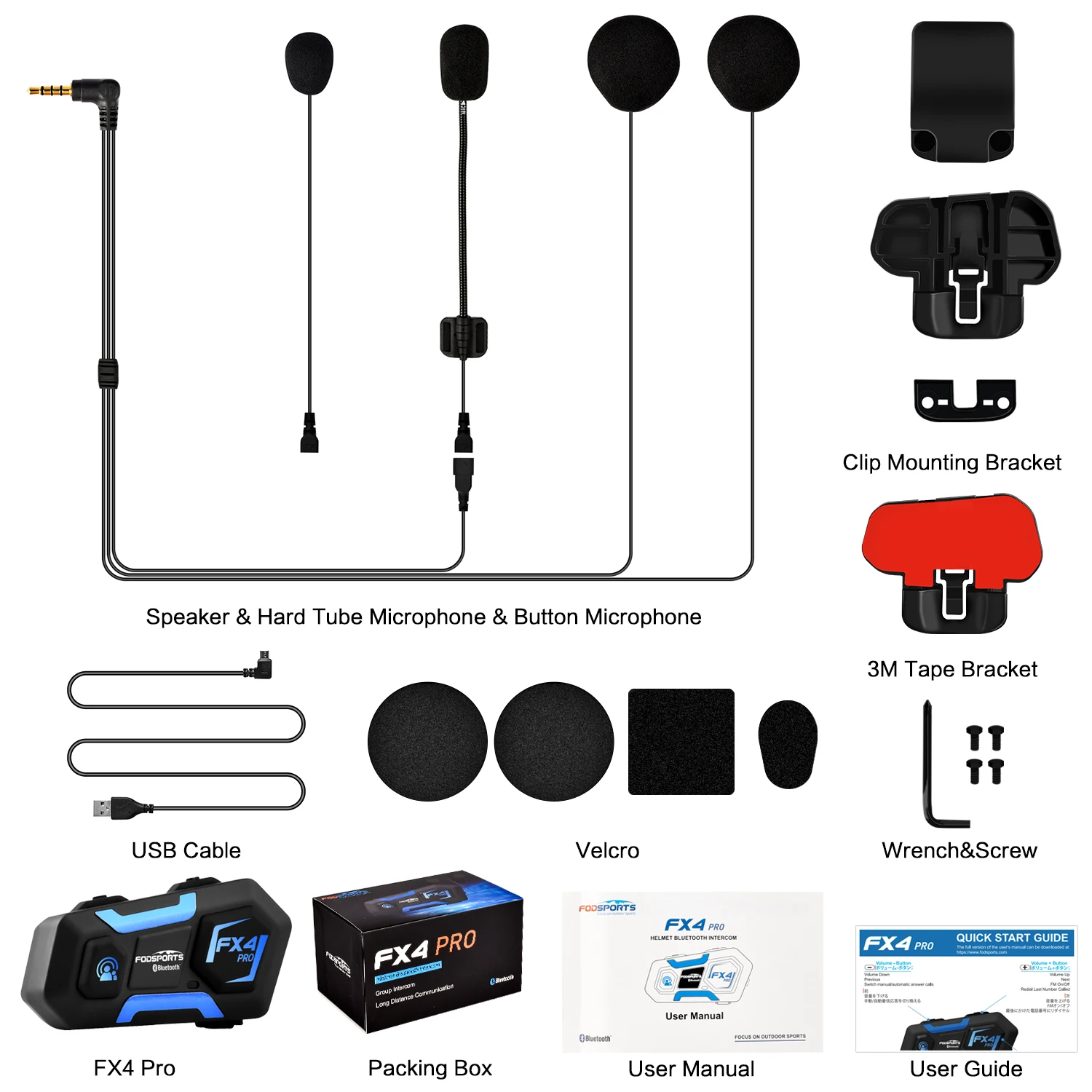 Fodsports FX4Pro Intercom Motorrad Helm Headset FM Radio Bluetooth 5,0 HIFI Stereo Auriculares Intercomunicadore Moto 4Rider 3