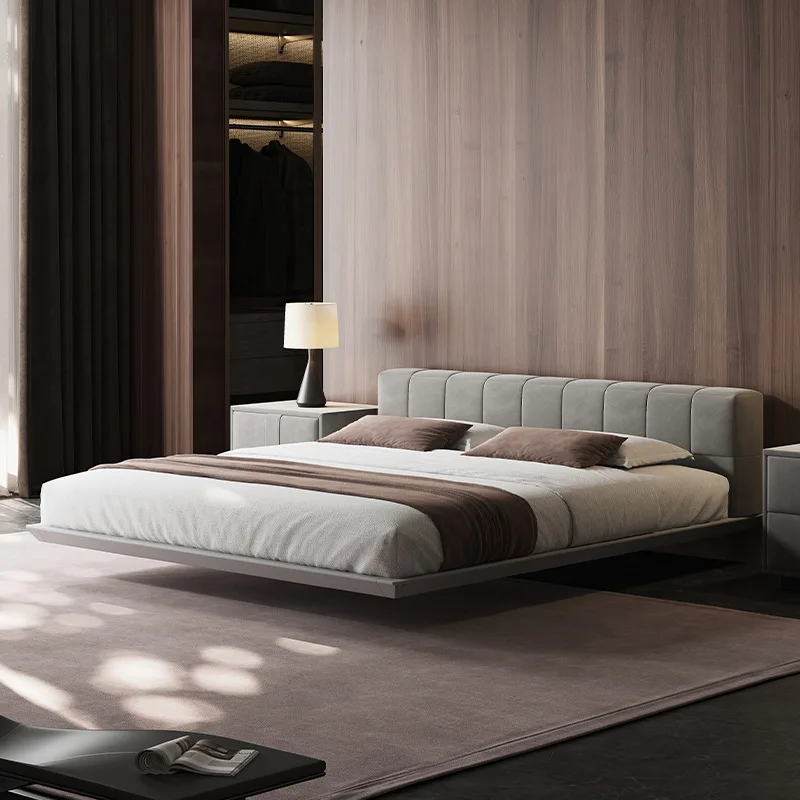 

Блоковая кровать тофу, современная простая, приятная для кожи, матовая подвесная двуспальная кровать, главная спальня, маленькая квартира