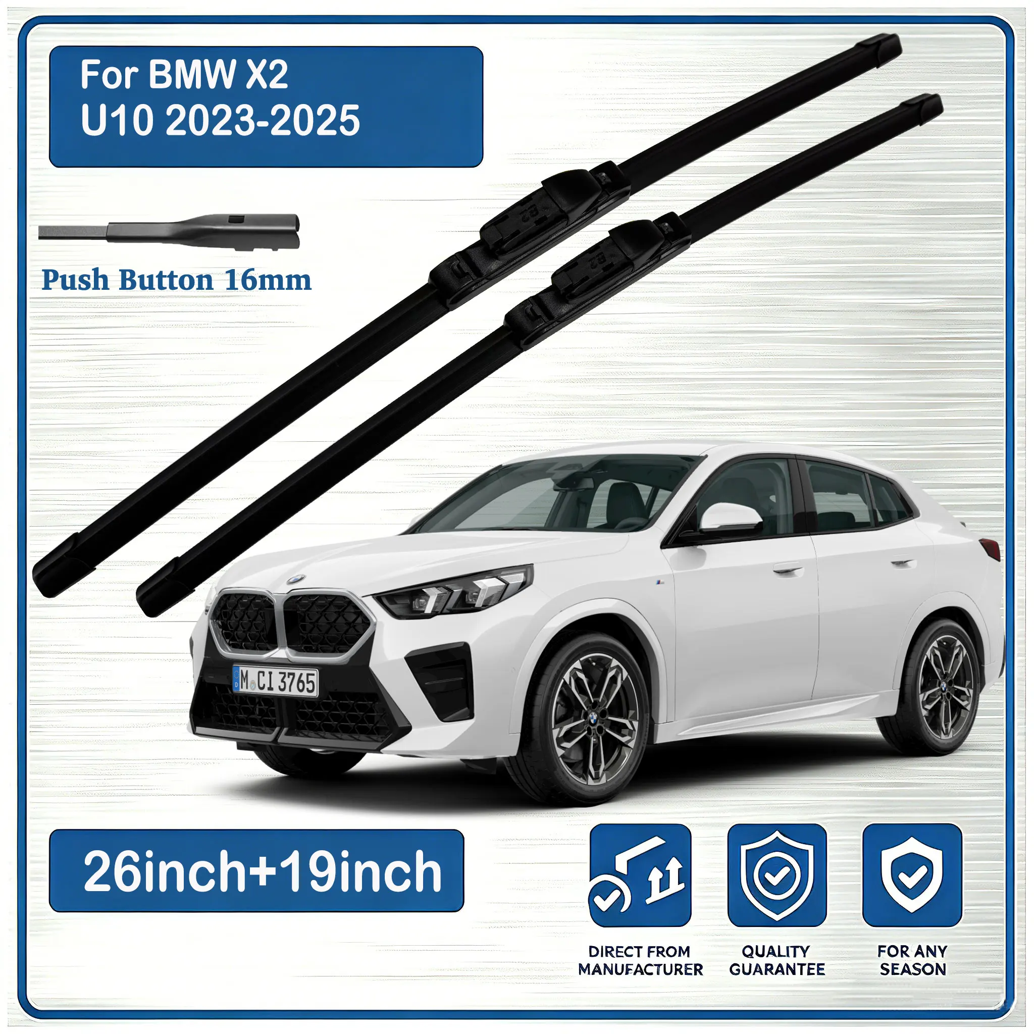 For BMW X2 U10 2023-2025 Front Wiper Blades Windscreen Windshield Window WIPER 2PCS