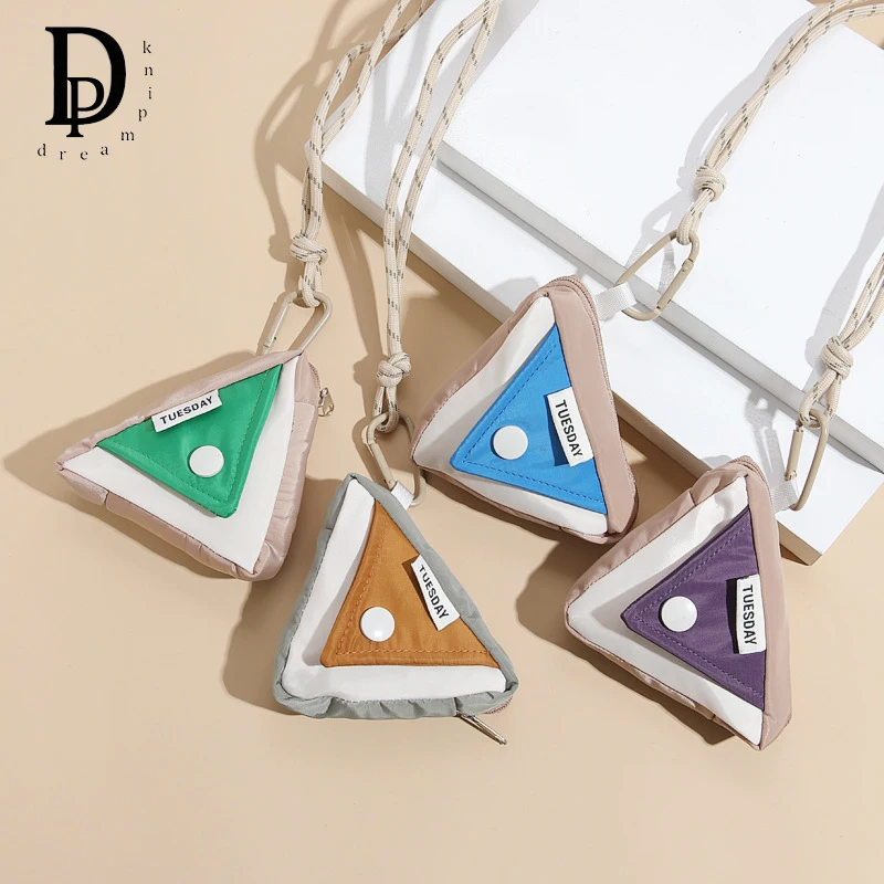 Triangle Nylon Earphone Bag Fashion Casual Korea Coin Purse Portable Bags Pendant Key Wallet Trendy Creative Pet Hanging Bag