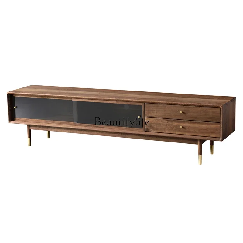 

FG11Black Walnut Solid Wood TV Cabinet Modern Simple and Light Luxury Living Room Coffee Table