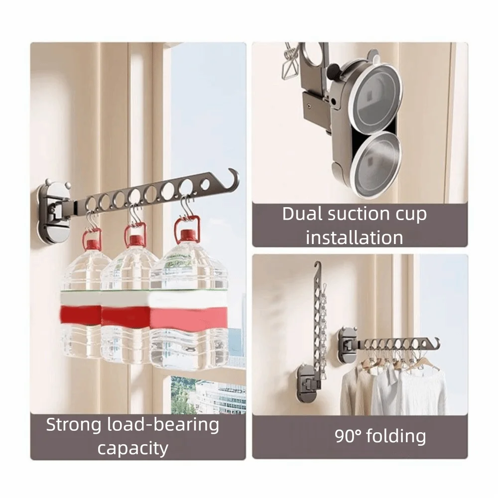 

8 Holes Suction Cup Clothes Drying Rack Wall Mounted Space Aluminum Folding Drying Rack Invisible Space Saving