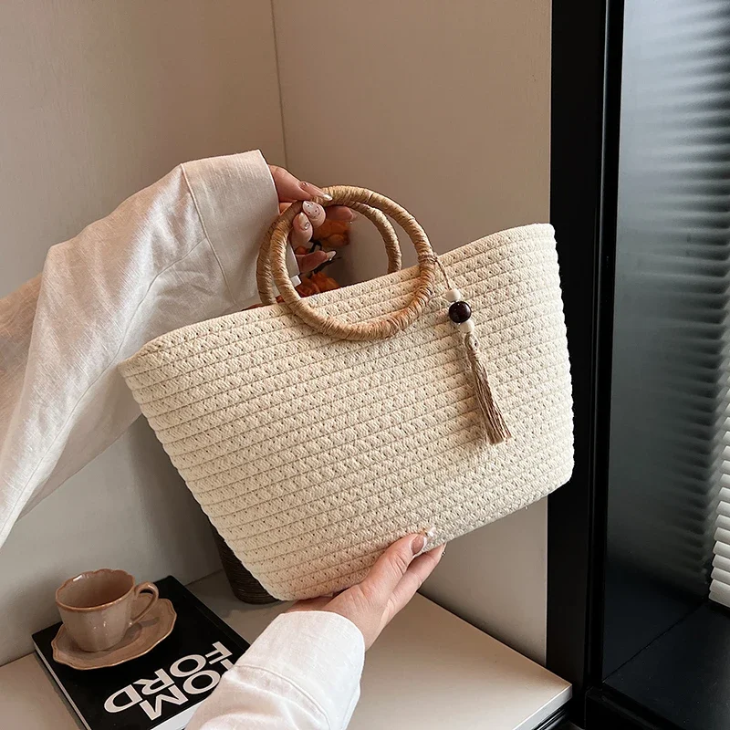 

Solid Grass Weaving Versatile Style Top-Handle Bags New Retro Casual Tote Bag 2024 High Quality Classics Handbags for Women