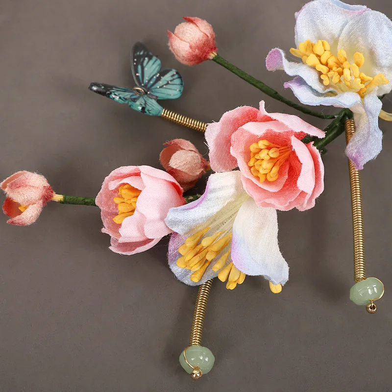 Accesorios antiguos para el cabello con cabeza de flor rosa para niños y mujeres, conjunto completo de accesorios antiguos para actuación de danza clásica